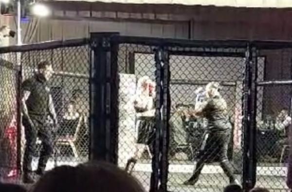 Laura fighting in a MMA cage