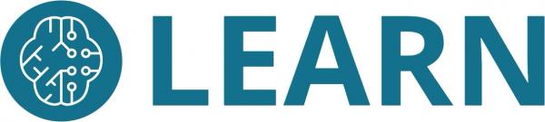 LEARN Logo, next to a graphic of a brain in a circle