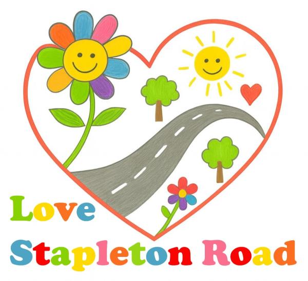 Love Stapleton Road Logo - a heart, a road, a flower, sunshine and trees
