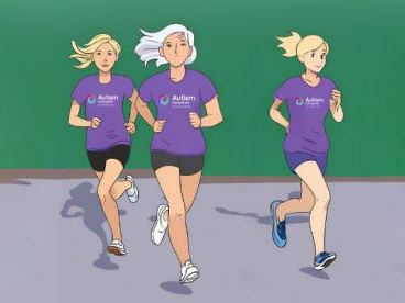 A cartoon graphic of three people running in Autism Hampshire t-shirts