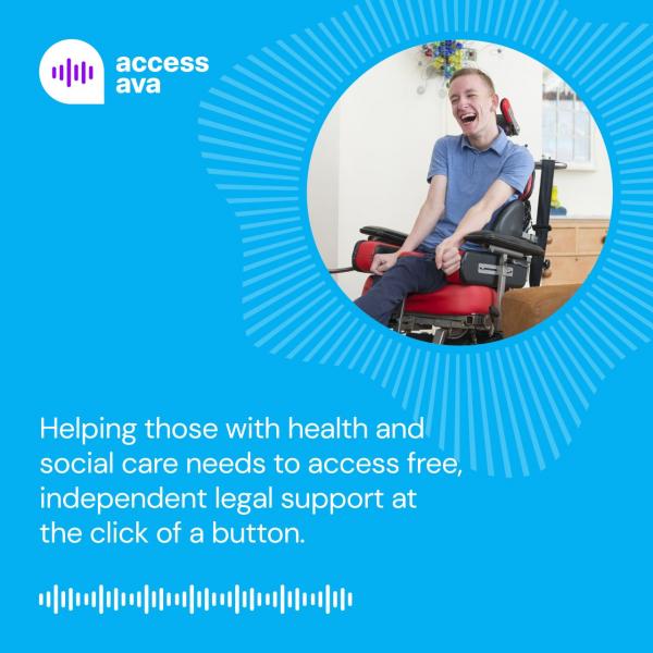 Image of a smiling person in a wheelchair, with 'access ava' logo and the following text: 