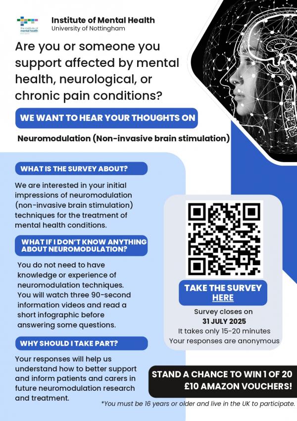 Study poster advert, includes a QR code to take part in a survey