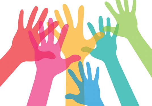 graphic of different coloured rainbow hand reaching up