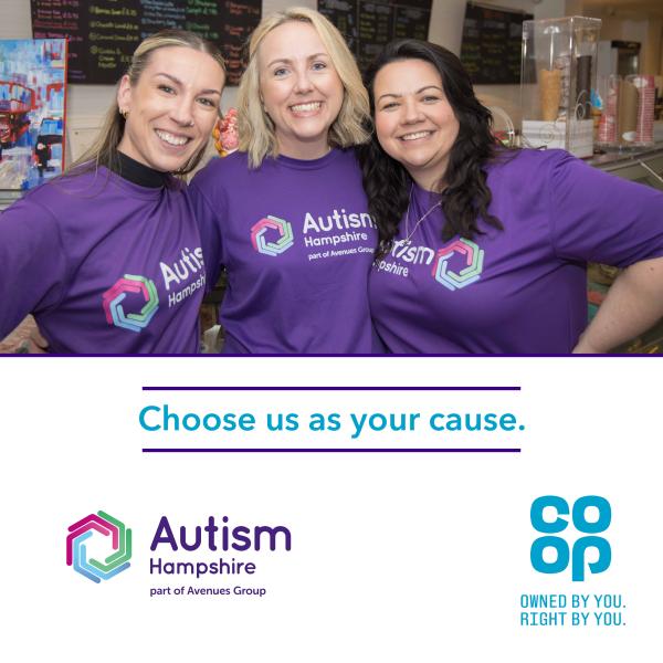 Graphic for the Co-op fund with a picture of three Hampshire Colleagues smiling at the camera.
