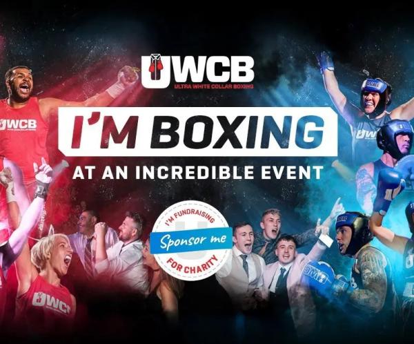 UWCB graphic stating I'm boxing at an incredible event - sponsor me.