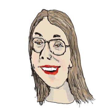 An illustration of a person with long brown hair and glasses (Kate Horton)