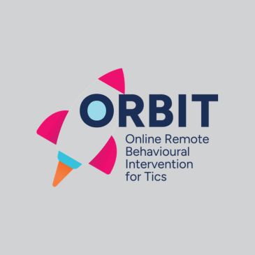 A computer graphic of a rocket with the word orbit in the centre. Additional text reads, online remote behavioural intervention for tics