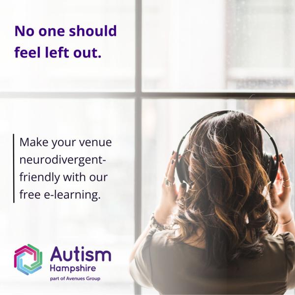 Graphic stating - No one should feel left out. Make your venue neurodivergent-friendly with our free e-learning.
