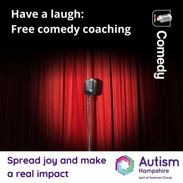 Ultra comedy graphic of a mic on a stage.