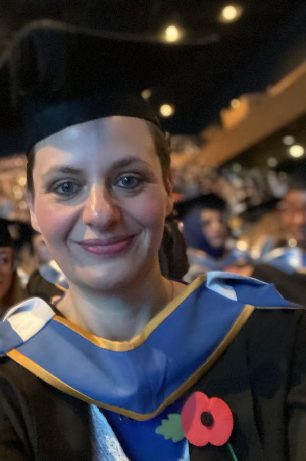 Sarah Clark photographed at her graduation ceremony.