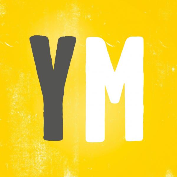 Young Minds Logo: grey Y and white M on a yellow background