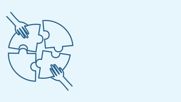 Graphic drawing of hands and puzzle pieces